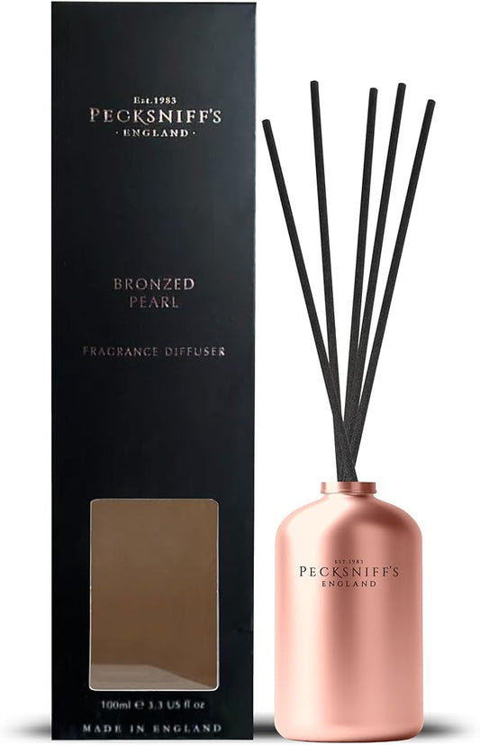 Pecksniff's Jewel 100 ml/3.38 Fl Oz Diffuser Set, Bronzed Pearl | Captivating Sweet Florals and Refreshing Green Notes | Elegant Home and Office Decor