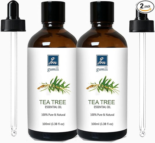 GM Gumili Pure Tea Tree Oil for Skin, Hair, Body Wash, Soap, Shampo and Conditioner, Nails, Body Oil, Aromatherapy Diffuser, 100% Natural Tea Tree Essential Oil - 200ml 6.7 Oz