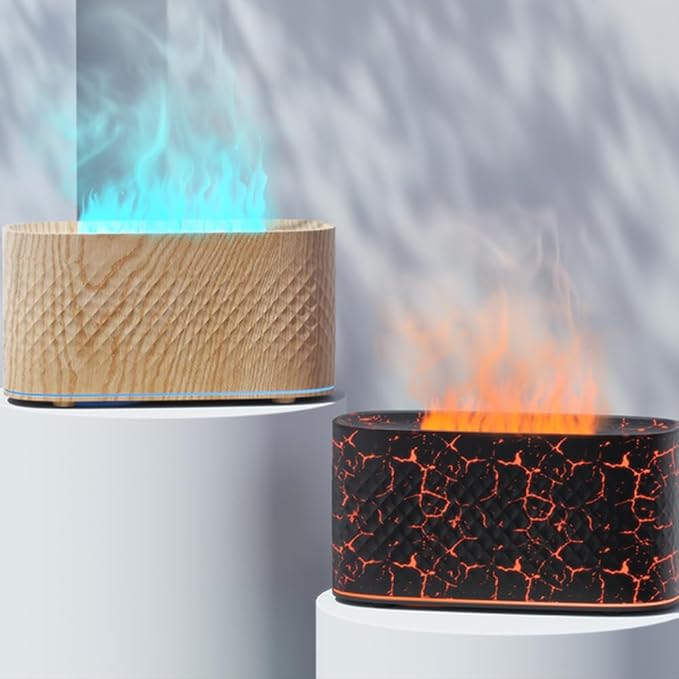 Protable Flame Effect USB Aroma Diffuser - 160 Capacity Essential Oil Humidifier with Auto Shut-Off, Waterless Protection & Mist Projector for Home/Bedroom Relaxation (Crackle Black)
