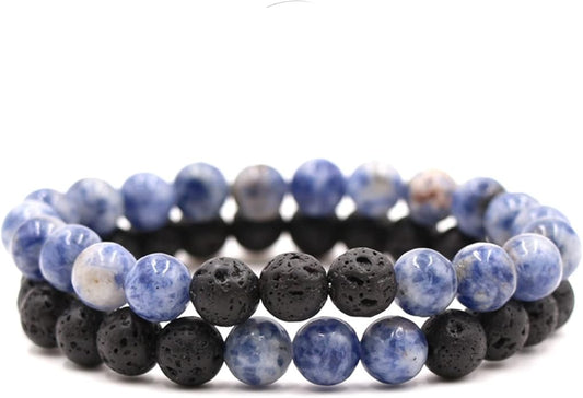 FORUBUS 2Pcs Lava Rock Beaded Bracelet Set – Essential Oil Diffuser Jewelry with Natural Stone Beads for Aromatherapy, Yoga, Meditation, and Stress Relief, Stretchy Bracelets for Women Men
