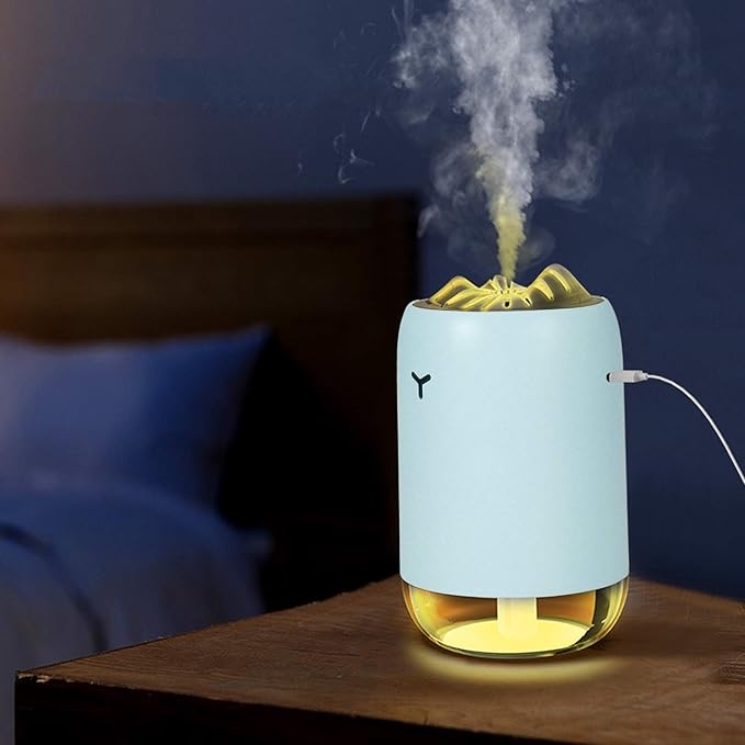 260ml USB Desktop Humidifier, Mini Air Diffuser with Night Light, Quiet Mist Humidifier for Home Office, One - Button Dual Mist Mode, Leak - Proof Design (Blue)