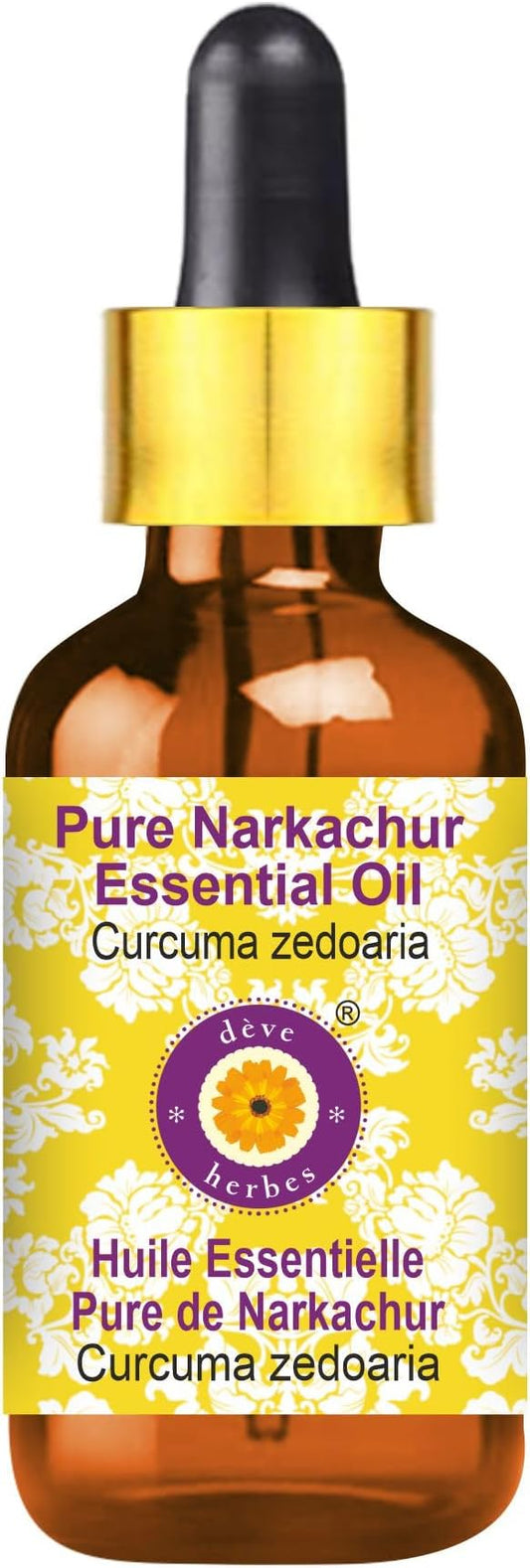 Deve Herbes Pure NAR Kachur Essential Oil (Curcuma zedoaria) with Glass Dropper Steam Distilled 30ml (1 oz)