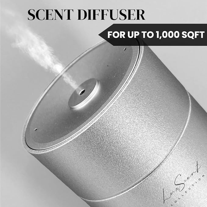 Aroma Scent Diffuser Starter Kit for Up to 1000SQ. FT. Coverage - 120ML Waterless Essential Oil Scent Included - Luxury Aroma Diffuser Ideal for Home, Office & Hotel (Silver, Velvet Veil)