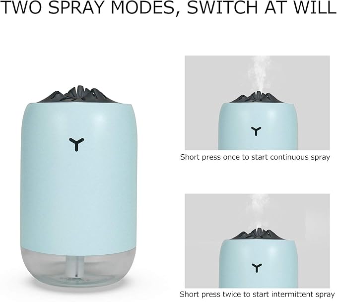 260ml USB Desktop Humidifier, Mini Air Diffuser with Night Light, Quiet Mist Humidifier for Home Office, One - Button Dual Mist Mode, Leak - Proof Design (Blue)