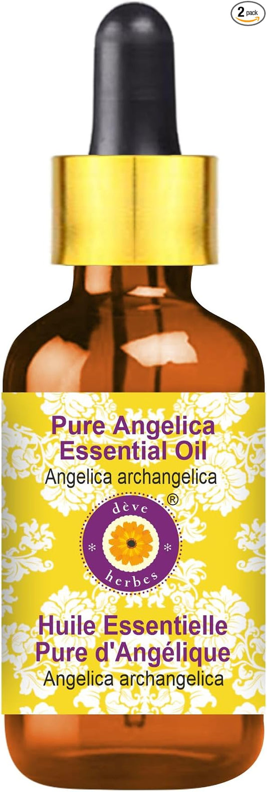 Deve Herbes Pure Angelica Essential Oil (Angelica archangelica) with Glass Dropper Natural Therapeutic Grade Steam Distilled 10ml (0.33 oz)