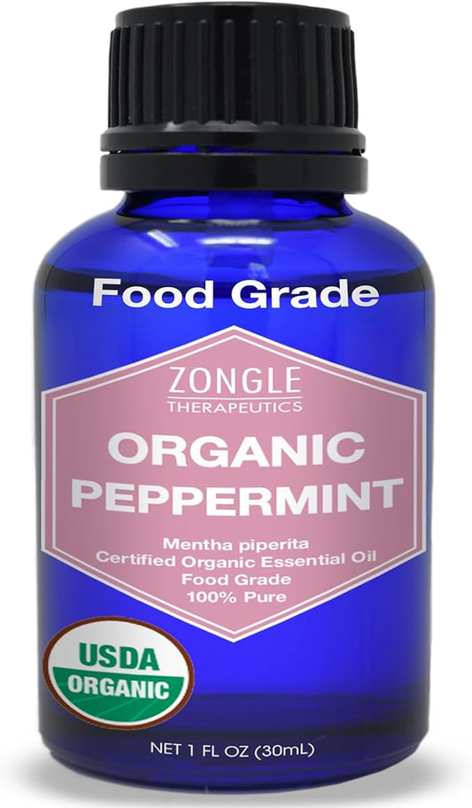 Organic, Peppermint Oil, Food Grade, Edible, for Digestion, IBS, Hair – 100% Pure, Peppermint Essential Oil, Mint Oil, Safe for Ingestion, by Zongle Therapeutics, 1 OZ