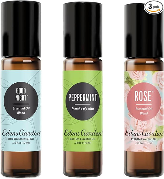 Edens Garden Essential Oil Roll-On 3 Set, 100% Pure Therapeutic Grade & Natural Aromatherapy Roller Blends For Relaxation, Sleep & Skin Care Oils - For Massage, Body & Self Care, 10 ml Roll-On/ 3 Pack