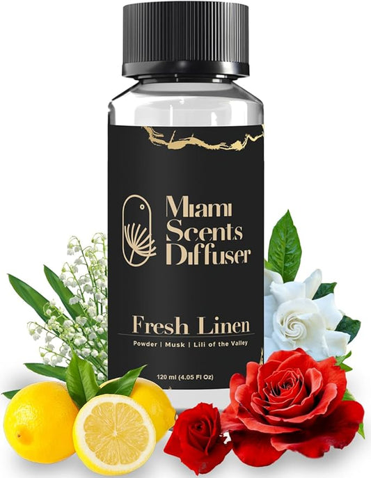 Pure Linen Breeze Essential Oil Refill Luxury Hotel Inspired, Long Lasting Aroma for Home & Office Diffuser, 120ml Fresh Blend of Powder Musk and Lily of The Valey, Scent for Spa Wellness Aromatherapy
