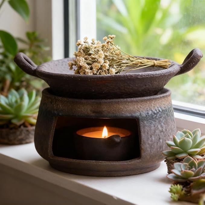 Ceramic Aromatherapy Stove Essential Oil Burner, Aromatherapy Kit,2026 Handmade Zen Incense Burner Kit for Home Office, Tea Light Candle Holders Teapot Warmer for Meditation