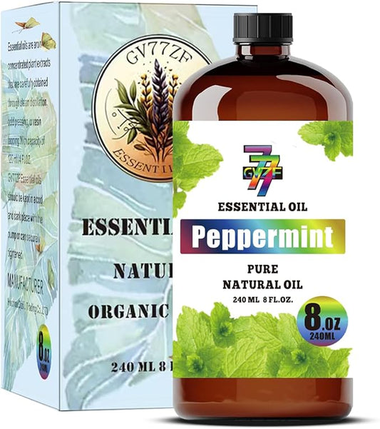 Peppermint Essential Oil - GV77ZF Peppermint Oils for Diffusers, Humidifiers, DIY Candles, Soap, Cleaning, Home, Office, Yoga, Massage, Gifts - 8 fl oz (240 ml)