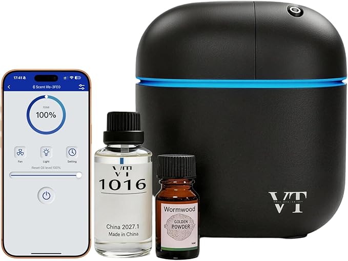 Waterless Essential Oil Diffuser 3000 Sq.Ft,Home Hotel Office Use,Cold Air Scent Machine,(Scent Kit 2*Fragrances Included) Bluetooth App Control,LED Light,Wall-Mounted Aroma Diffuser