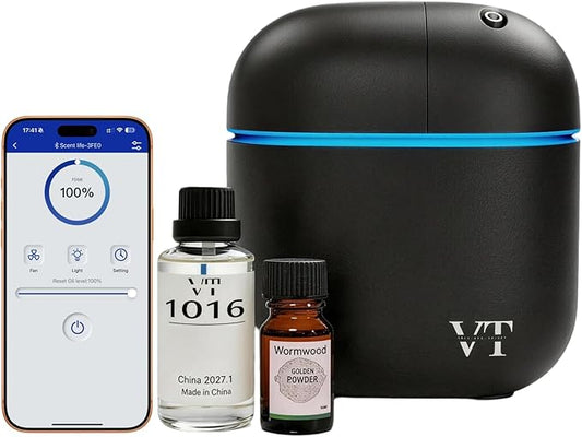 Waterless Essential Oil Diffuser 3000 Sq.Ft,Home Hotel Office Use,Cold Air Scent Machine,(Scent Kit 2*Fragrances Included) Bluetooth App Control,LED Light,Wall-Mounted Aroma Diffuser