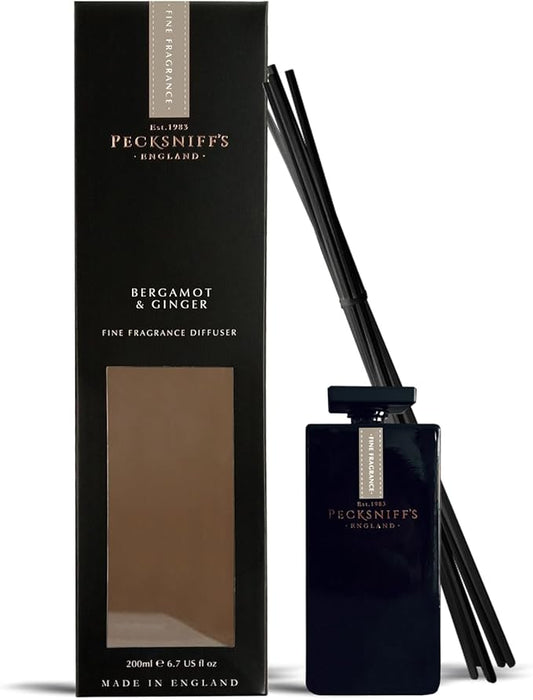 Pecksniff's Bergamot and Ginger Black Square Diffuser | 200 ml/6.76 Fl Oz