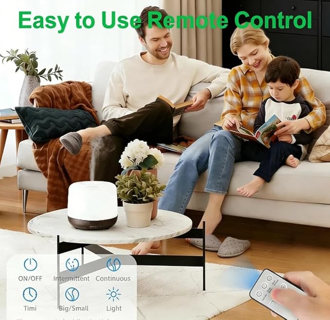 500ML Aromatherapy Essential Oil Home Diffuser with Remote Control, Large Room Cool Mist Air Humidifier for Relaxing Atmosphere in Home Office Bedroom