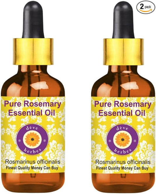 dève herbes Rosemary Essential Oil (Rosmarinus officinalis) Pure | Non-Sticky | Non-Greasy | Lightweight | Men & Women | All Skin Types | Steam Distilled 50ml X 2 (3.38 oz)