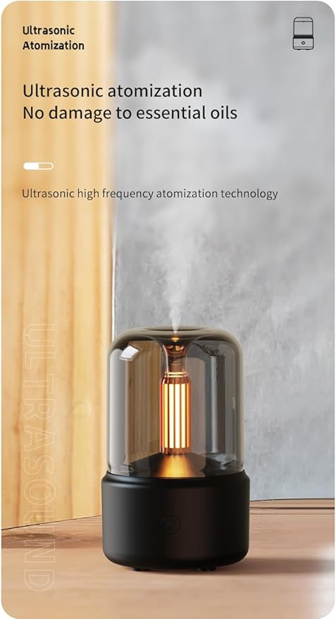 Candlelight Flame Air Diffuser,Portable Essential Oil Diffuser Noiseless 120ML Aroma Diffuser Waterless Auto-Off Protection for Spa Home Yoga Office Bedroom (Black)