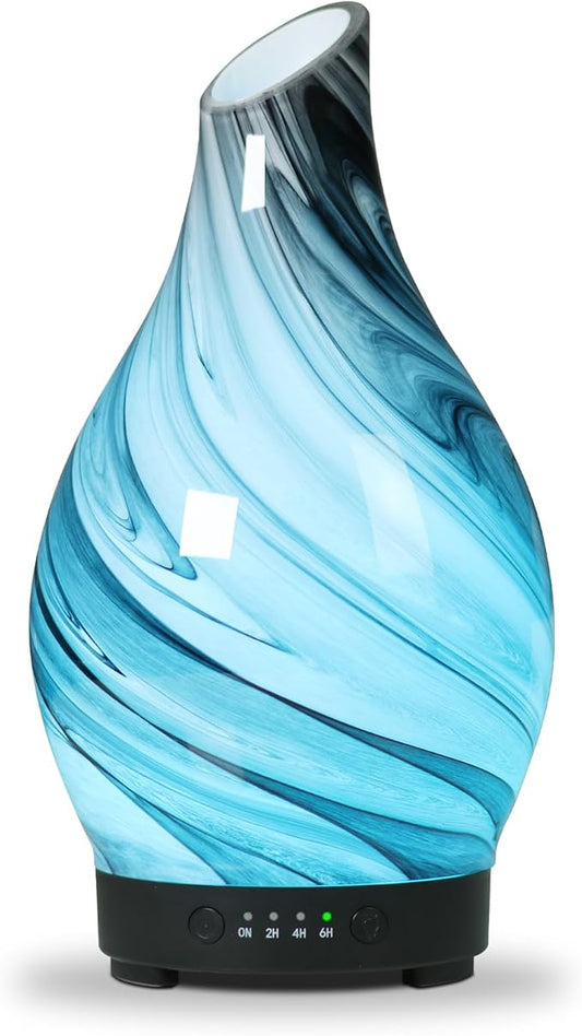 Essential Oil Diffuser Aromatherapy Diffuser - Art Glass Oil Diffuser with Auto Shut-Off Protection 4 Timer Setting 7 Colors Changed LED Night Light for Home Office Decor Gift (Grey Diffuser)
