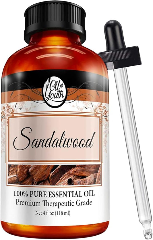 Oil of Youth Sandalwood Essential Oil - Therapeutic Grade for Aromatherapy, Diffuser, Meditation, Candle Soap Making - Dropper - 4 fl oz - Aromatherapy Diffuser Oil