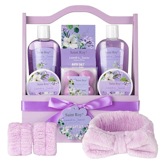 Mothers Day Gifts for Women, Bath and Body Gift Basket Set for Women, Birthday Gifts for Woman Self Care Get, Jasmine Spa Gift Basket 13-Pcs Bath Gift Set, Home Spa Gift Basket, Lavender Gift Baskets