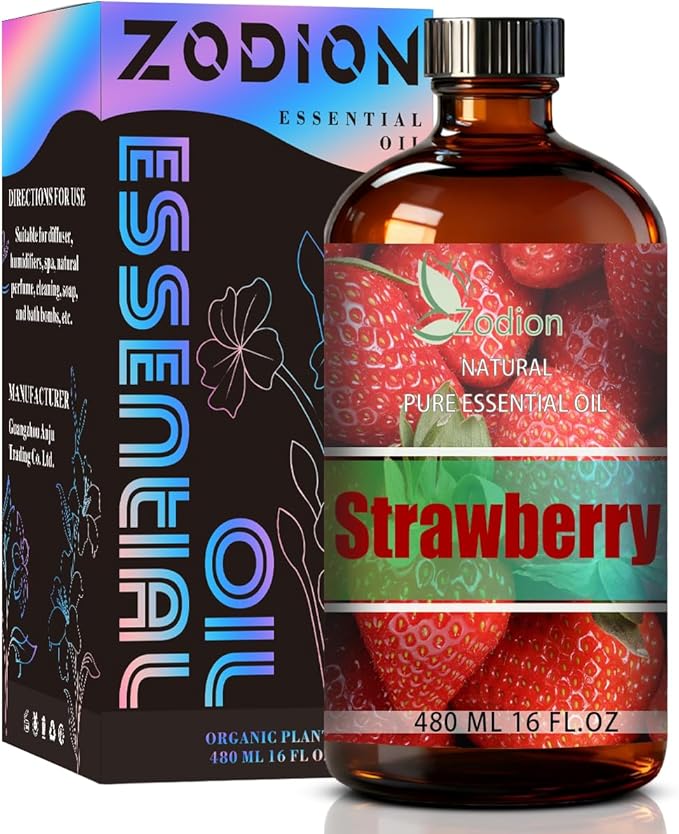 Strawberry Essential Oil, 16 fl oz (480ml) - ZODION Strawberry Fragrance Oil for Diffuser, Massage, Humidifier, DIY Candle, Soap Making, Home, Bath, Yoga