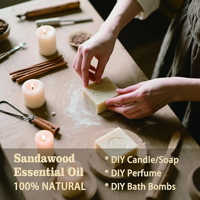 Sandalwood Essential Oil – MLYNKL Sandalwood Oils 8.33 fl oz for Diffusers, Humidifiers, Massage, DIY Candles, Soap, Cleaning, Home, Yoga, Office, Gifts - 250 ml