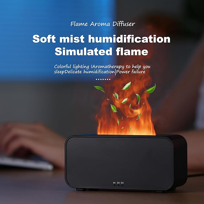 Mini Humidifier with LED Flame, Multiple Color Modes, 120 ml, Essential Oil Humidifier with Timer Adjustment and Waterless Auto Shut-Off for Home, Bedroom and Office(White)