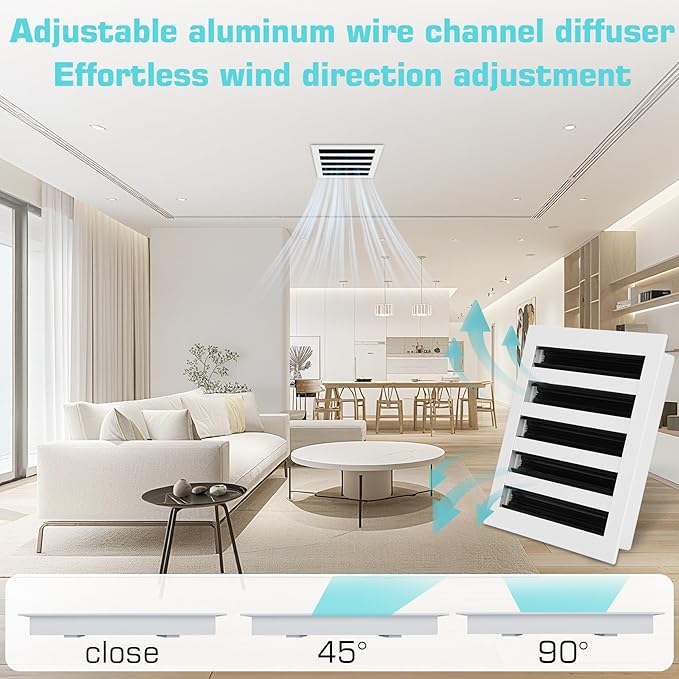 14x14 Modern AC Vent Cover, Decorative White Air Vent (Duct Opening Cutout), All Aluminium Standard Linear Slot Diffuser, Low Noise - Register Grille for Ceiling, Walls & Floors