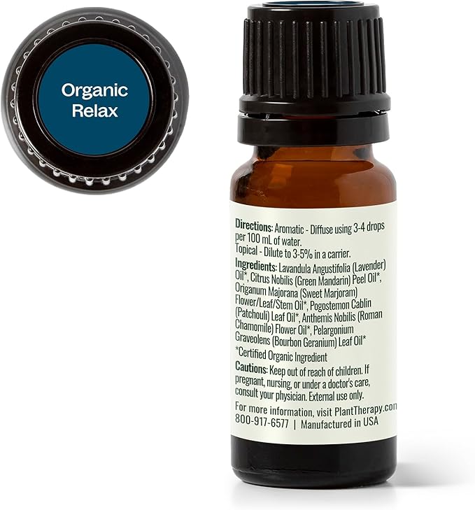 Plant Therapy Organic Relax Essential Oil Blend 100% Pure, Undiluted, Natural Aromatherapy, Therapeutic Grade 10 mL (1/3 oz)