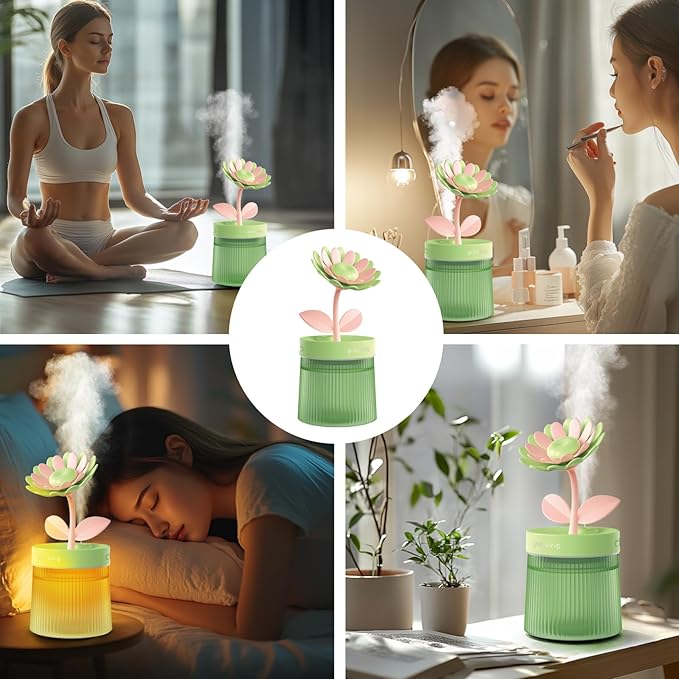 Cute Mini Humidifier 320mL Cool Mist Humidifie mute with 2 Mist Modes,for Home/Nursery/Office,Portable Mini Air Moisturizer,rechargeable mini humidifier(Sunflower Purple)