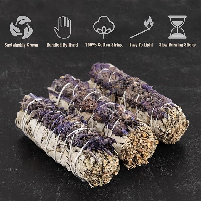 Wish Well Sage Smudge Kit - 3 Lavender Sage Sticks, 2 Palo Santo Sticks, 5-6" Abalone Shell, Stand, Feather - Cleansing House, Meditation, Energy Healing & Reiki, Perfect Starter Kit with Instructions