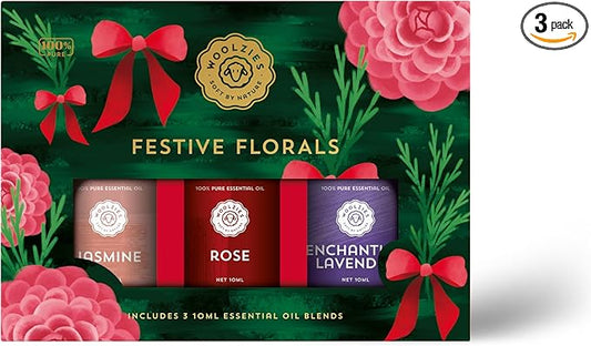 Festive Florals Essential Oil Blend Set | Jasmine, Rose & Enchanting Lavender | Aromatherapy Oils for Diffusers & Holiday Self-Care | Gift Set of 3