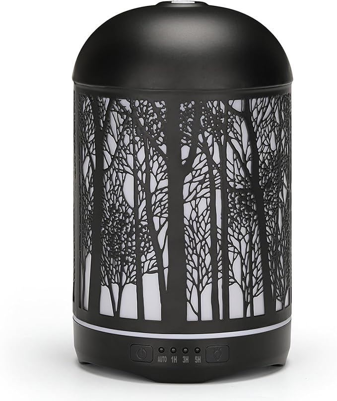 250ML Essential Oil Aromatherapy Diffuser for Home Bedroom Office Metal Hollow Decorative Room Ultrasonic Air Scent Mist Aroma Diffuser -Black