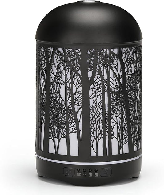 250ML Essential Oil Aromatherapy Diffuser for Home Bedroom Office Metal Hollow Decorative Room Ultrasonic Air Scent Mist Aroma Diffuser -Black