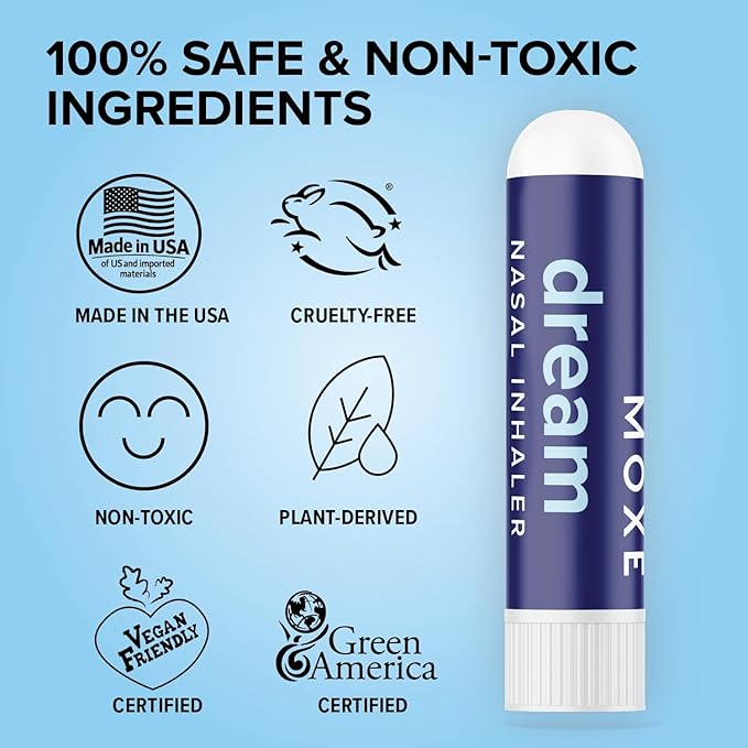 MOXĒ Dream Nasal Inhaler, Essential Oil Blend, Calming, Relaxing, Natural Tension Calmness, Soothing Fragrance, Lavender, Chamomile, Lemongrass, Grapefruit, Made in USA (3 Pack)