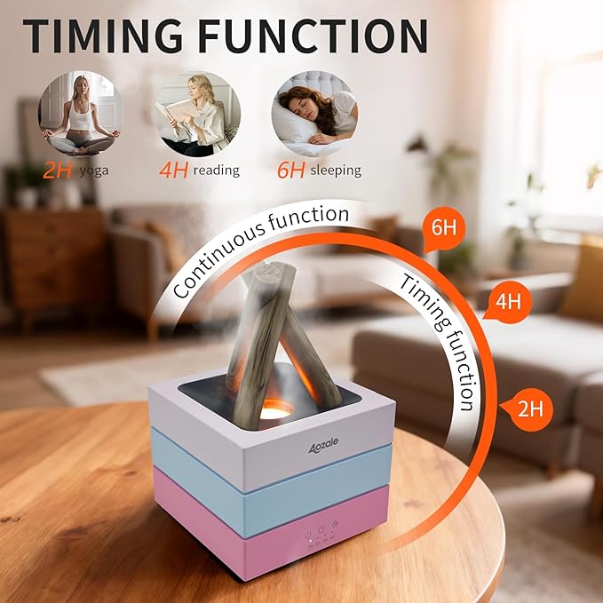 280ML Bonfire Style Essential Oil Diffuser, Pink Aromatherapy Diffuser with Remote, Flame Effect, 7-Color LED, Timer, Whisper-Quiet Mist, Auto Shut-Off for Bedroom, Office, Yoga, Gifts