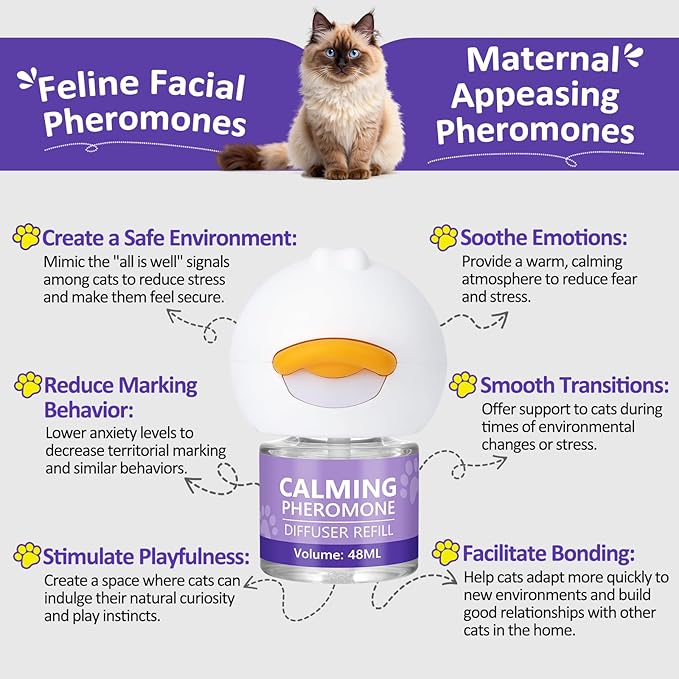 OcePor Cat Calming Diffuser 4 Refill Solutions, 2 Plugs- Cat Pheromones Calming Diffuser Refill, Pheromone Diffuser to Calm Cats, Cat Anxiety Relief