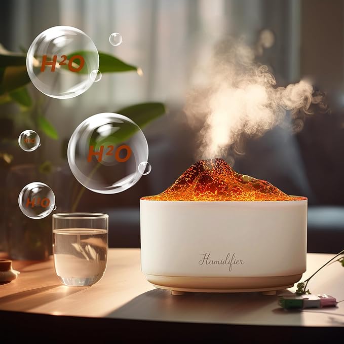 1.5L Essential Oil Diffuser,Air Diffuser with Premium Flame Lights Dual Nozzle Design, Auto Shut-Off USB Desk Humidifier, Ultra-Silent Humidifier for Bedroom, Office. (White)