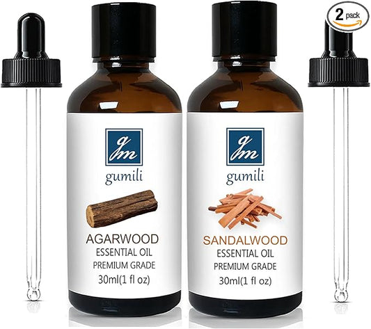 GM Gumili Agarwood Sandalwood Essential Oils for Perfume Candles Soaps Yoga Meditation Massage Diffuser - 2 OZ, Pack of 2