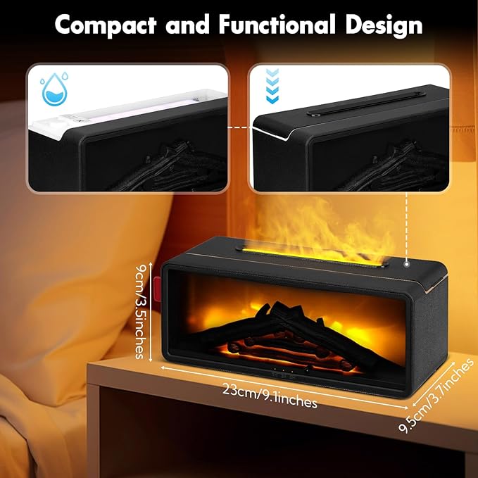 LINGSFIRE Fireplace Diffuser, 7 Colors Flame Humidifier Fireplace Humidifier with Timer Aromatherapy Air Diffuser for Bedroom, Office, Yoga Studio