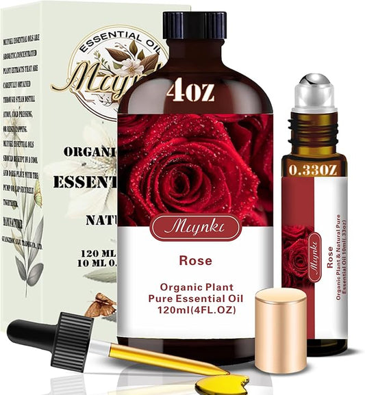 Rose Essential Oil – MLYNKL Rose Oils 4.33 fl oz for Diffusers, Humidifiers, Massage, DIY Candles, Soap, Cleaning, Home, Yoga, Office, Gifts - 130 ml