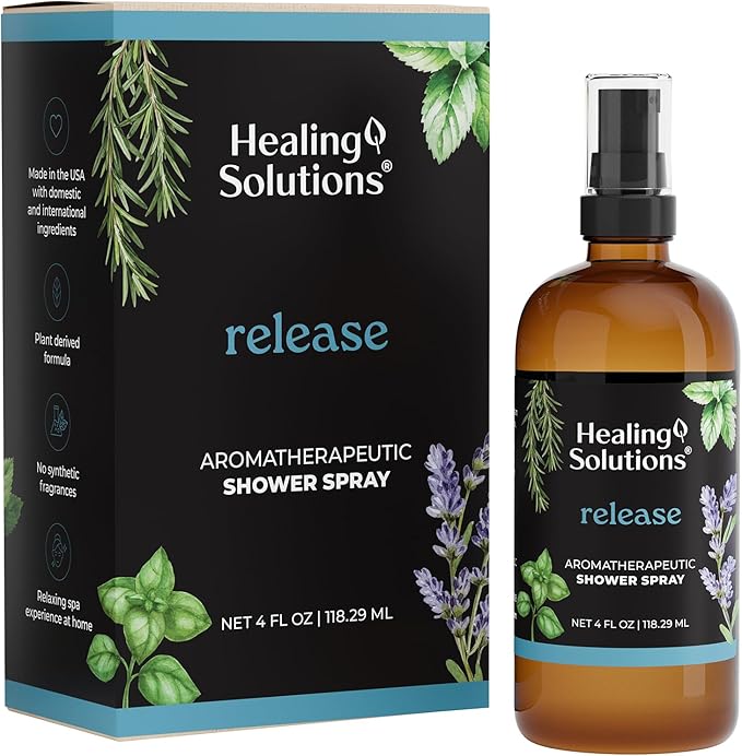 Healing Solutions Aromatherapy Shower Spray, Release Blend, 4oz, Therapeutic Grade Essential Oils, Made in the USA, At Home Spa Experience. Promotes Head Relief