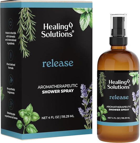 Healing Solutions Aromatherapy Shower Spray, Release Blend, 4oz, Therapeutic Grade Essential Oils, Made in the USA, At Home Spa Experience. Promotes Head Relief