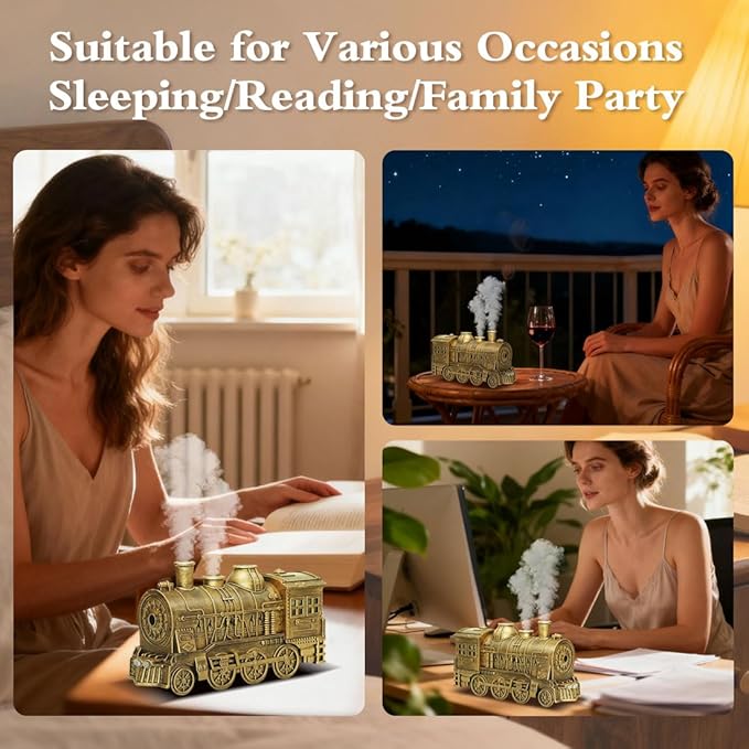 Vintage Steam Train Essential Oil Diffuser, 300ml Retro Train Quiet Aromatherapy Diffuser and Humidifier with Dual Color LED Light & 2 Mist Modes, Creative Home Decor & Gifts