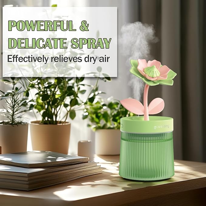 Cute Mini Humidifier 320mL Cool Mist Humidifie mute with 2 Mist Modes,for Home/Nursery/Office,Portable Mini Air Moisturizer,rechargeable mini humidifier(Gardenia pink)