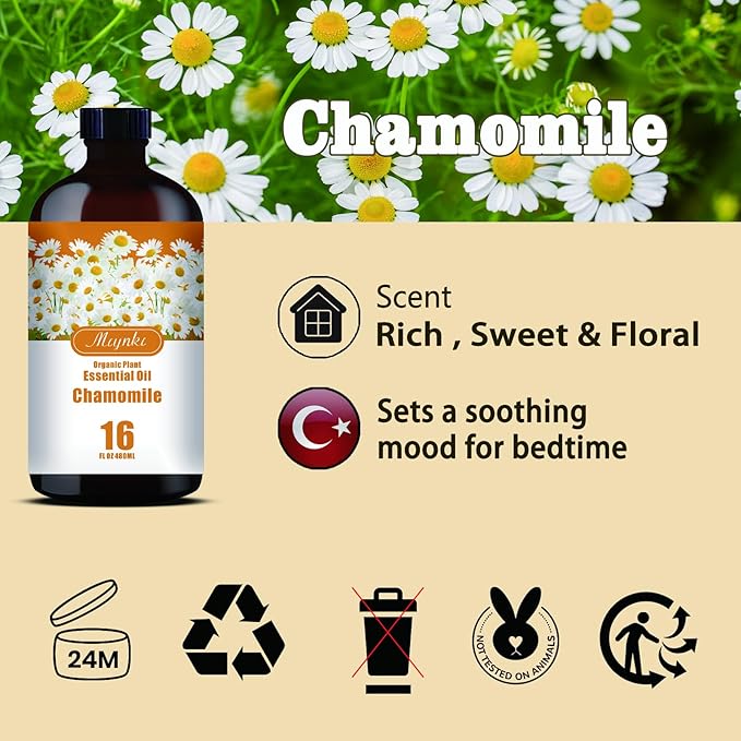 Chamomile Essential Oil – MLYNKL Chamomile Oils 16.33 fl oz for Diffusers, Humidifiers, Massage, DIY Candles, Soap, Cleaning, Home, Yoga, Office, Gifts - 490 ml