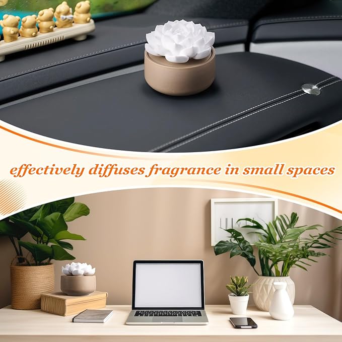 Honeydak 1 Pcs Reedless Ceramic Diffuser Set, Porcelain White Flower Aromatherapy Essential Oil Diffuser for Home Office Bathroom Tabletop Decor, Non-Electric, Valentines Day Gift (Succulent)