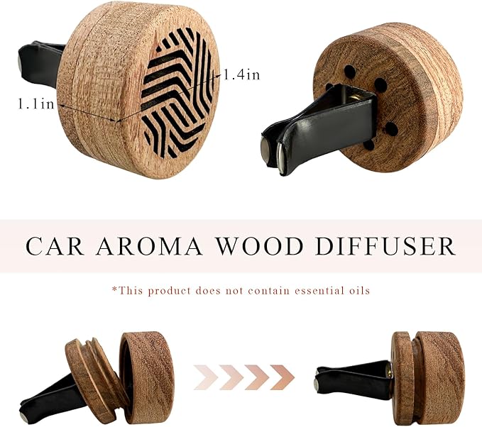 KVAEY 2 PCS Wood Car Essential Oil Diffuser, Wooden Aromatherapy Essential Oils Diffuser with Vent Clip, Wood Vent Clip Air Freshener for Vehicle Office Home Bedroom (Gradient Lines)