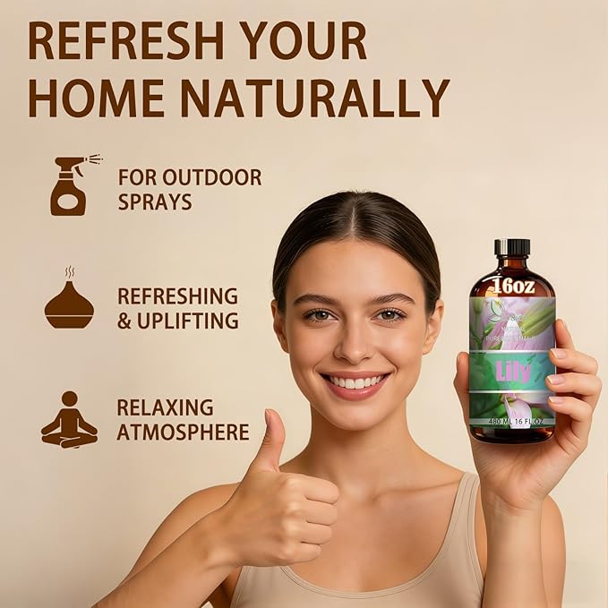 Lily Essential Oil, 16 fl oz (480ml) - ZODION Lily Fragrance Oil for Diffuser, Massage, Humidifier, DIY Candle, Soap Making, Home, Bath, Yoga