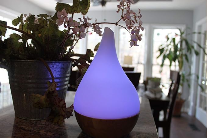 EcoGecko Essential Oil Diffuser Aromatherapy Oil Diffuser Solid Wood Bamboo Wood with Glass Top, Ultrasonic Cool Mist Oil Diffuser with Soft Color Changing Lights, Waterless Auto Shut-Off