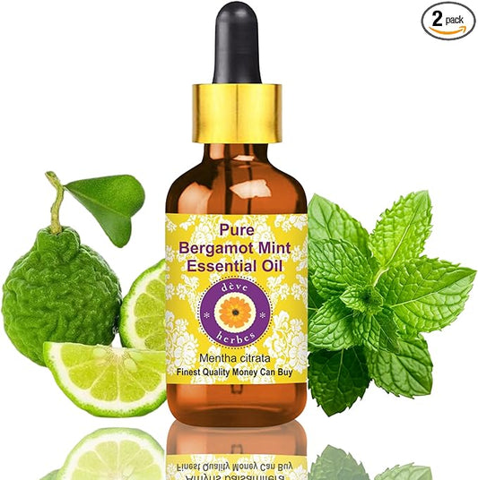 Deve Herbes Pure Bergamot Mint Essential Oil (Mentha citrata) with Glass Dropper Steam Distilled 50ml (1.69 oz)